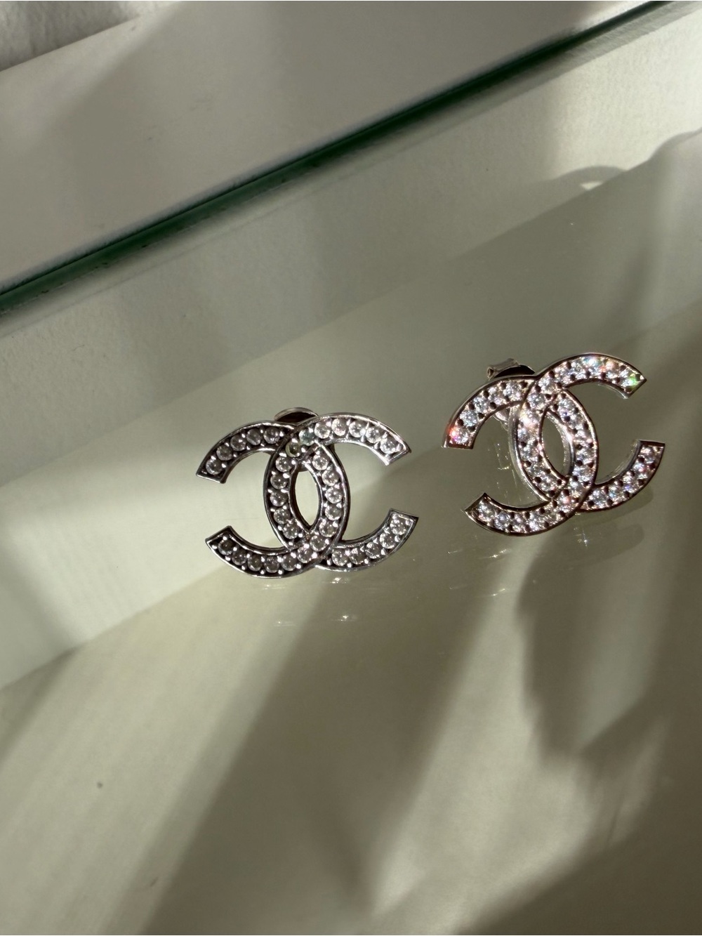 ChanelCrystal Double C Logo Stud Earrings -